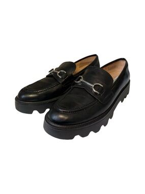 Chelsea & Violet Black Leather Lug Sole Bit Loafers